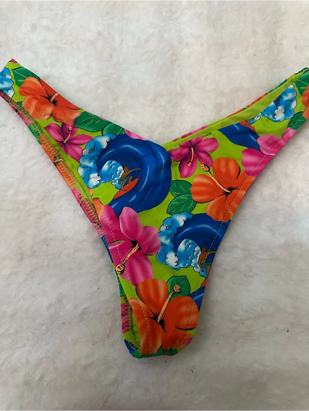 New! Frankie's Bikinis neon surfer Floral High-Cut Bikini Bottom XS 39321